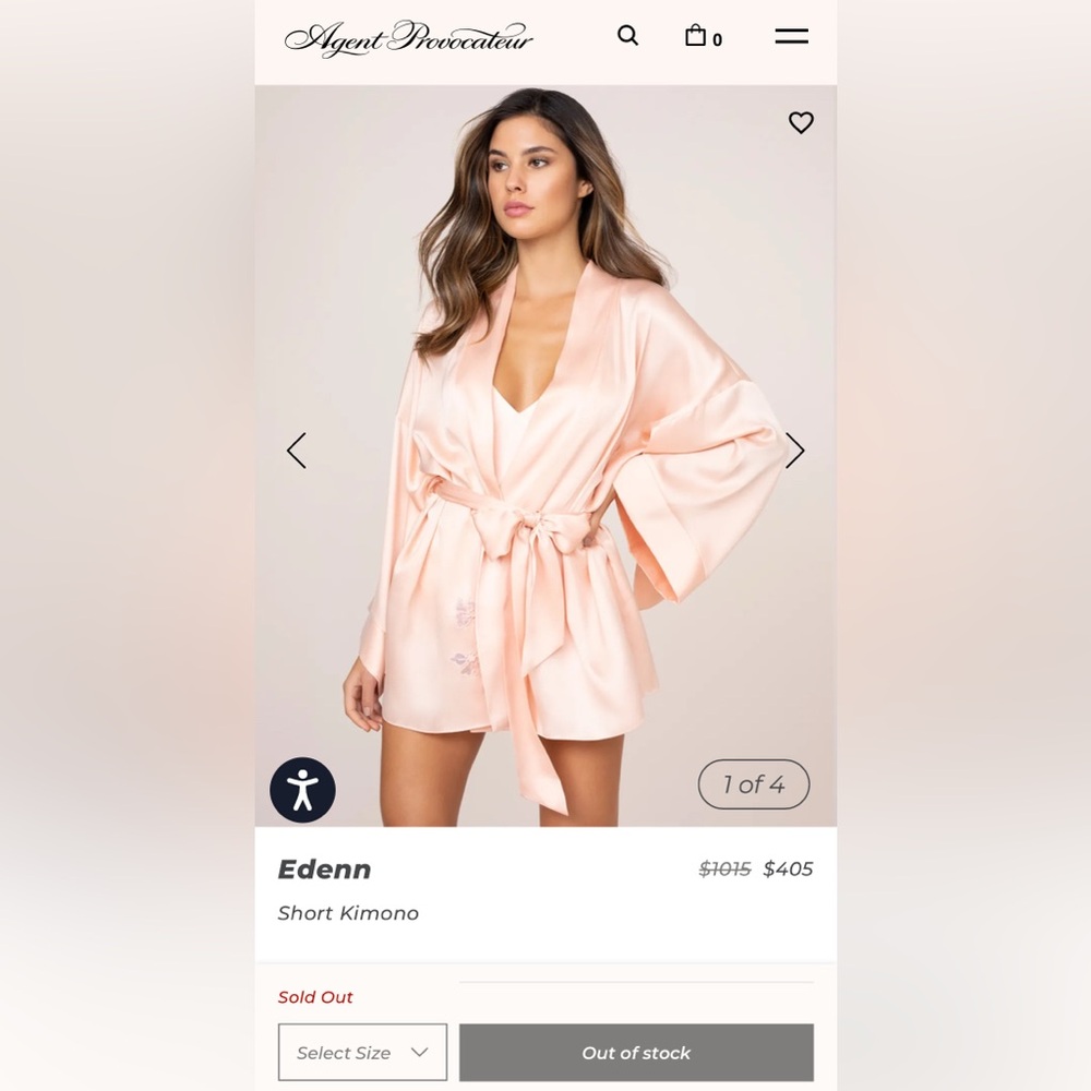 Agent Provocateur Edenn Embroidered Peach Pink Kimono 100% Silk Medium Large